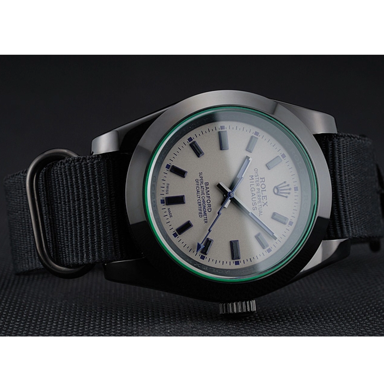 Aaa fake watches 622000 Bamford Strap Nylon Milgauss Rolex Black 0629